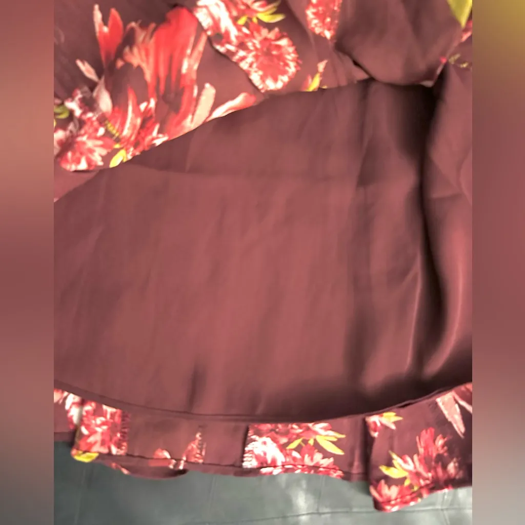 NWT White House Black Market Burgundy Floral Long Sleeve Dress - Image 9