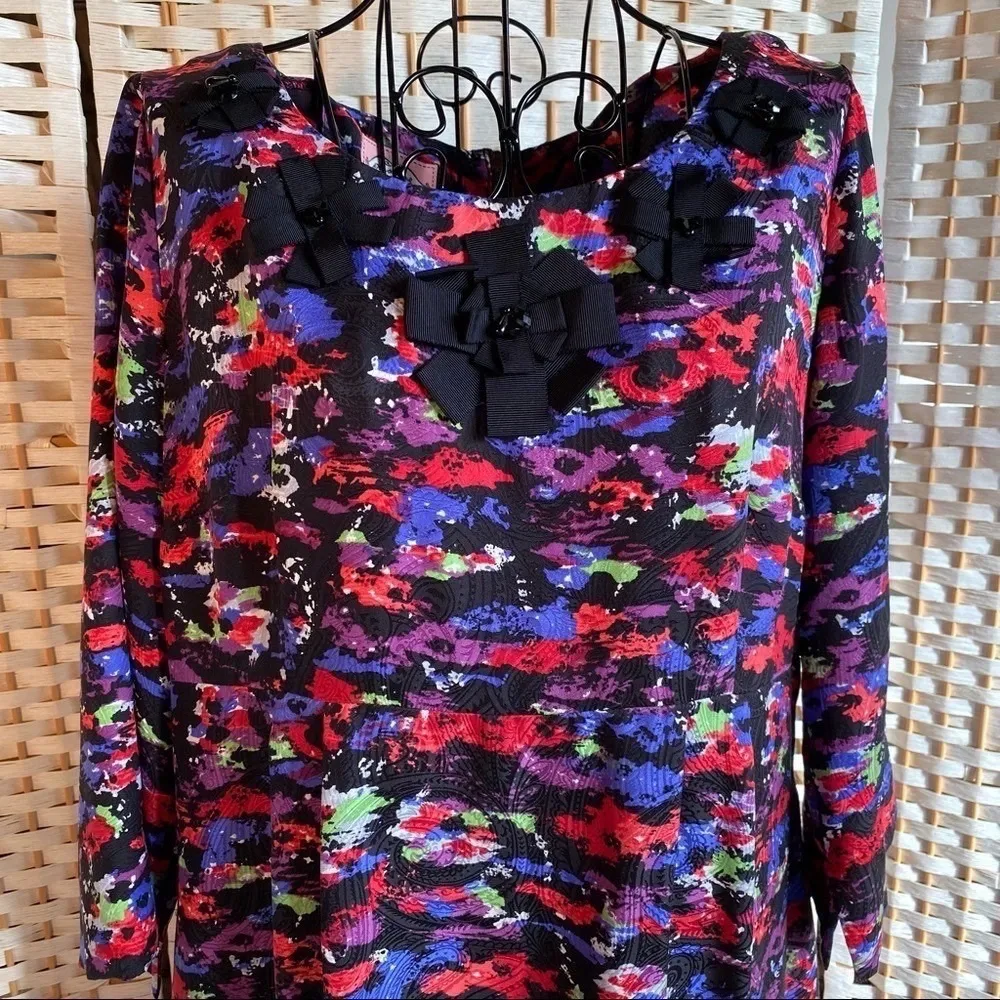 100% Silk Scooped Neck Ribbon Detail Ruffle Hem Dress Size 10 - Image 4