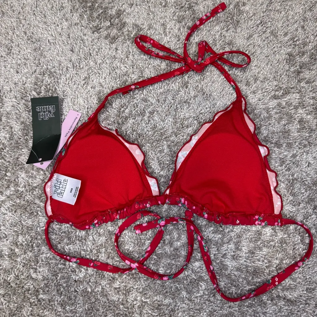 Wild Fable Red and Pink Dainty Floral Triangle Ruffle Bikini Top Size XXS NWT - Image 5