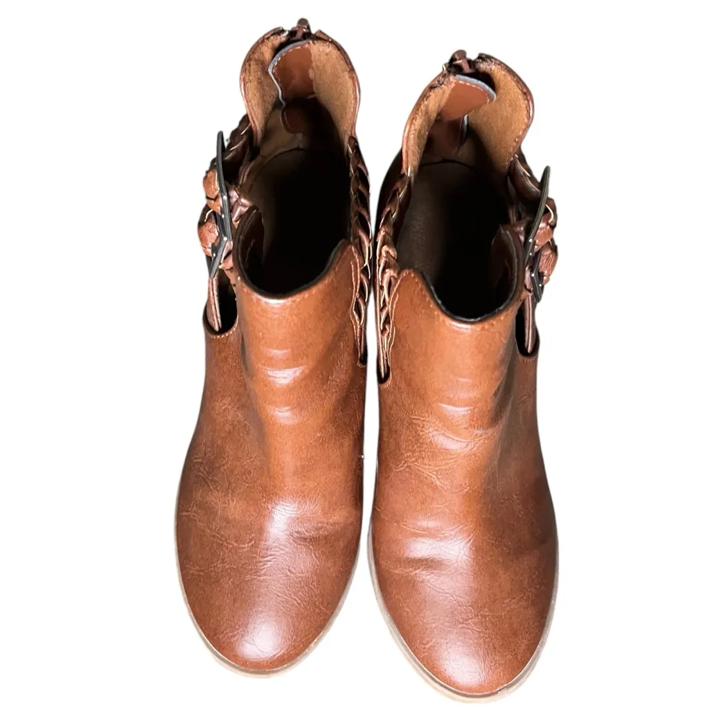 American Eagle Buckle Heeled Ankle Booties Braided Block Heel Brown 6 - Image 4