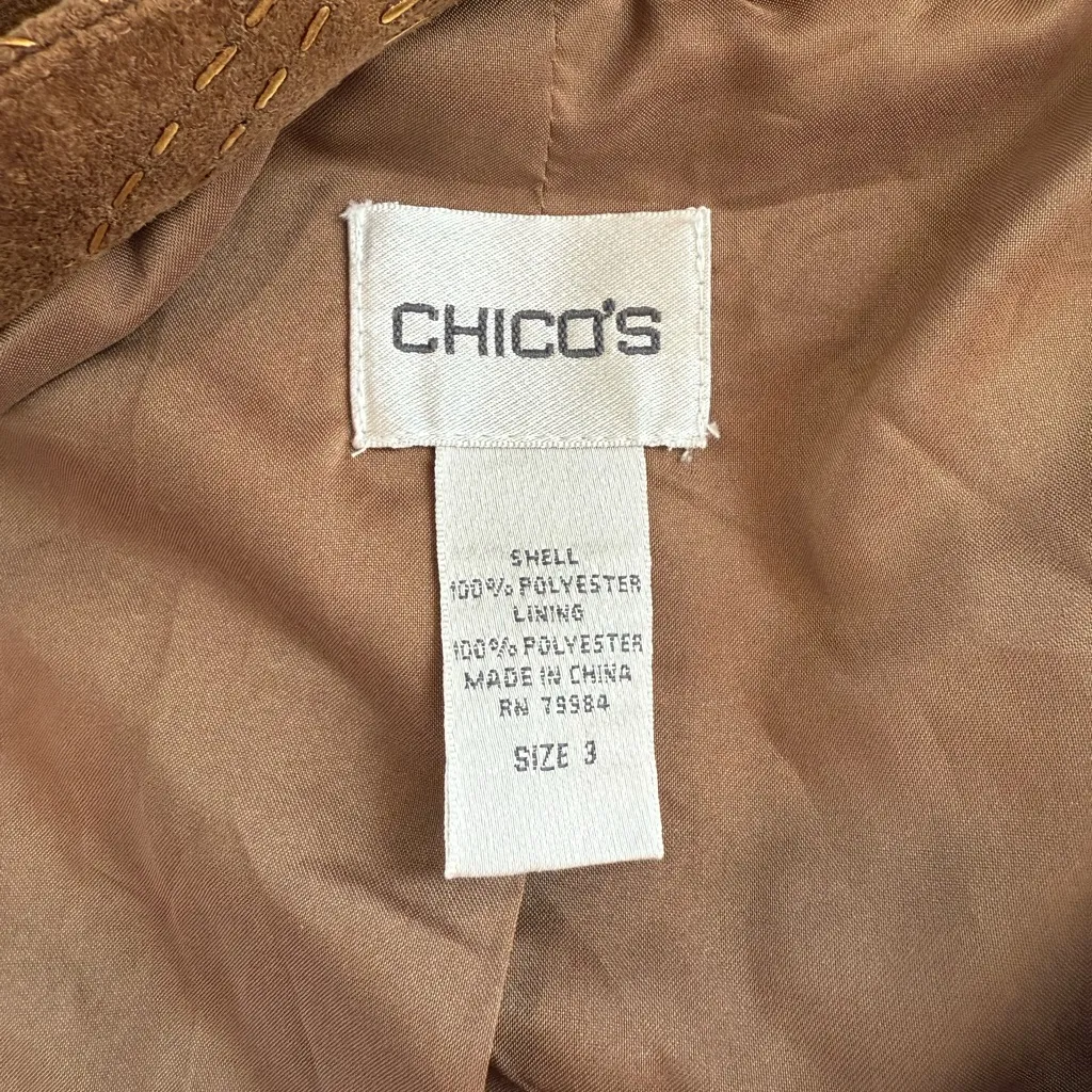 Chico's Jacket Womens 16 Brown Long Sleeve Size 3 Bronze Accents Faux Suede - Image 8