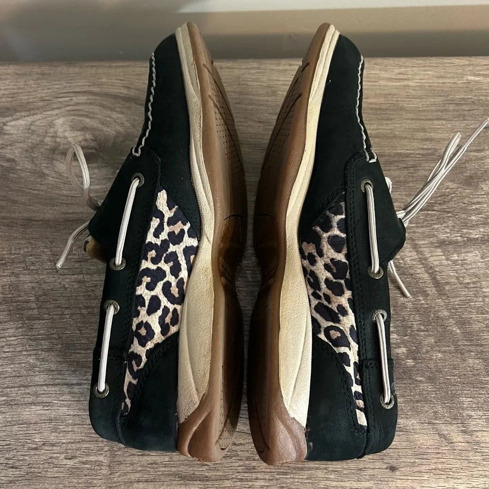 Sperry Top Sider Black Leather Boat Shoes Women’s Size 8.5 Animal Print Casual - Image 11