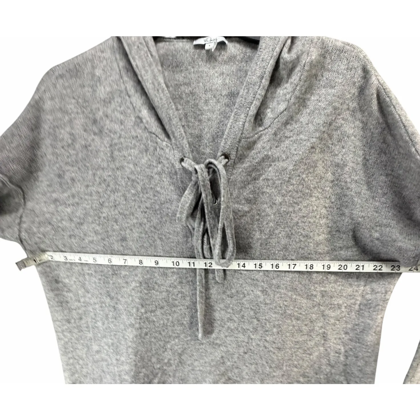 Rails Dakota Hooded Knit Sweater Women L Heather Grey Lace Up Cashmere Cozy Soft - Image 8