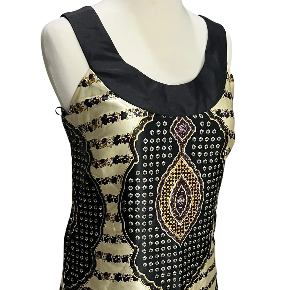 Anthro Nell Couture Y2K Dress 0 XS Black Cream Silk Dashiki Floral Boho Chic - Image 2