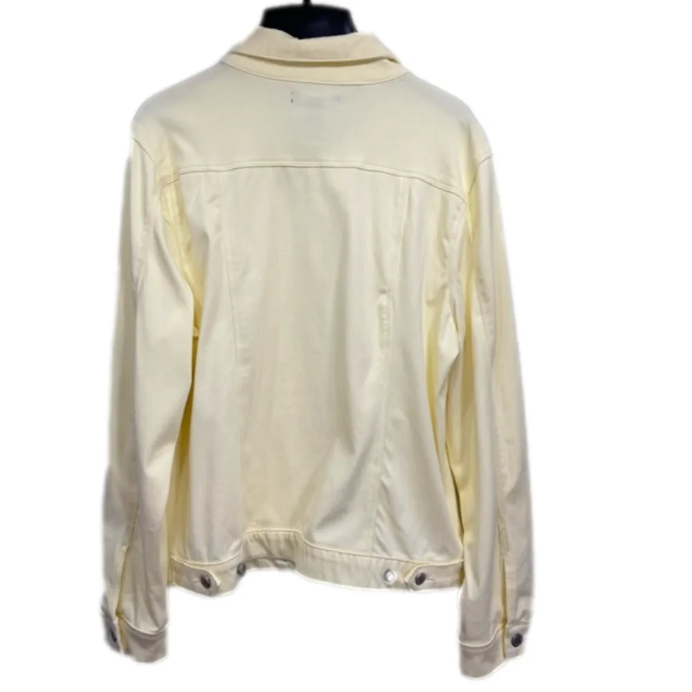 Bandolino Pale Yellow Stretch Button Front Jeans Jacket Women’s Size Large - Image 5