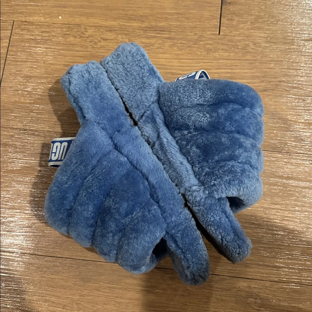UGG Fluff Yeah Blue Fuzzy Slipper Slides Size 8 - Image 6