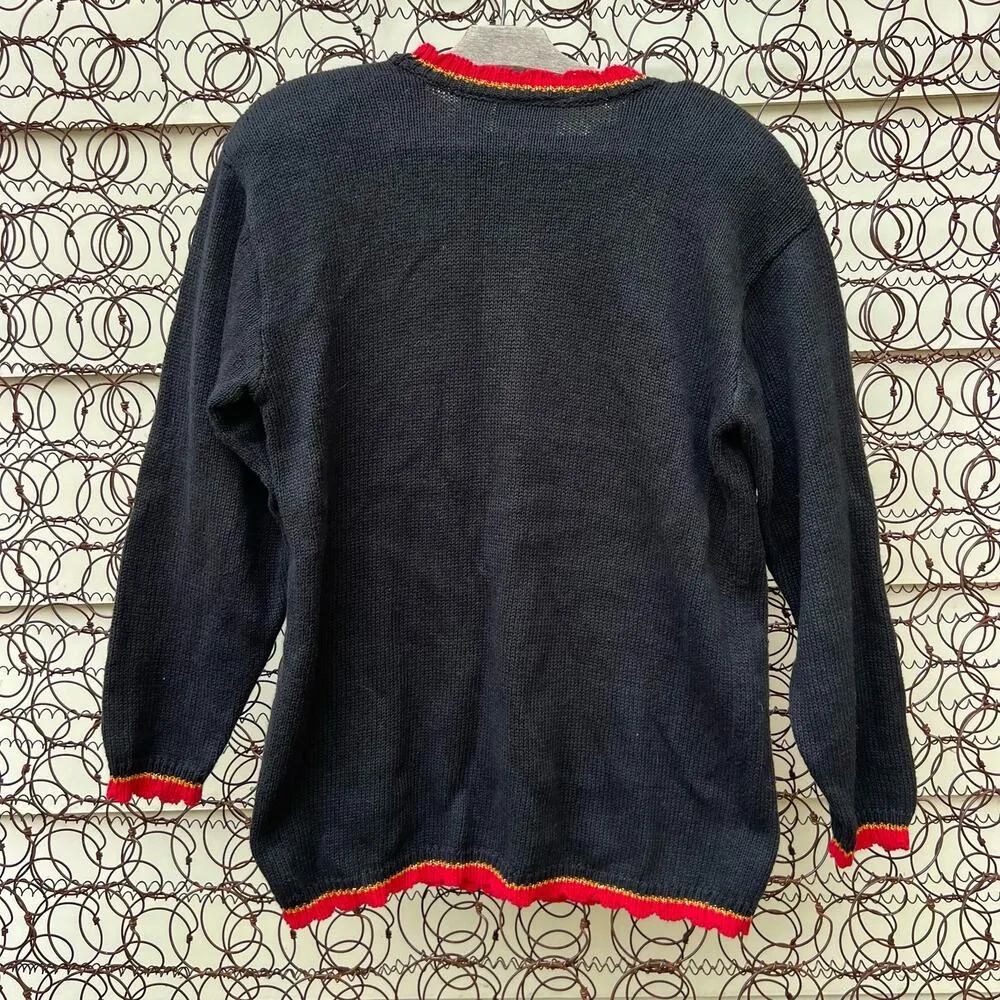 Vintage The Villager Holiday Christmas Ornament Ugly Sweater MEDIUM Black - Image 4