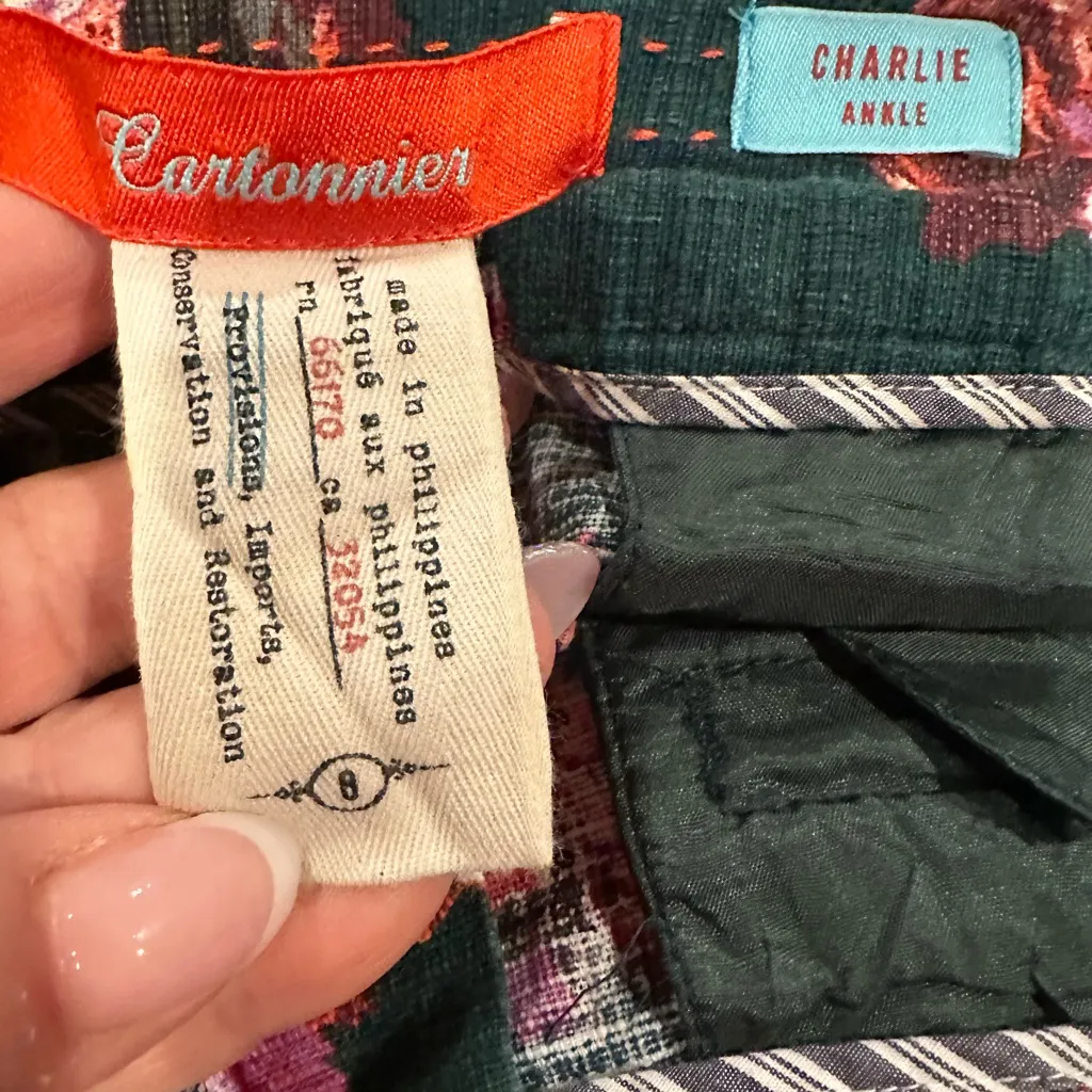 Anthropologie cartonnier floral Green Charlie ankle cotton pants 8 - Image 5