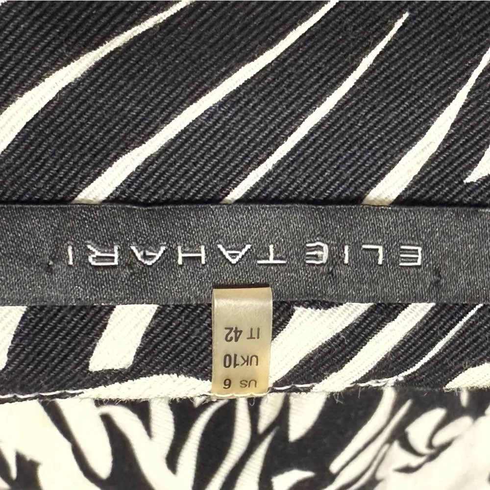 Elie Tahari Black White Floral Skirt Size 6 Tropical Print A-Line with Pockets - Image 4