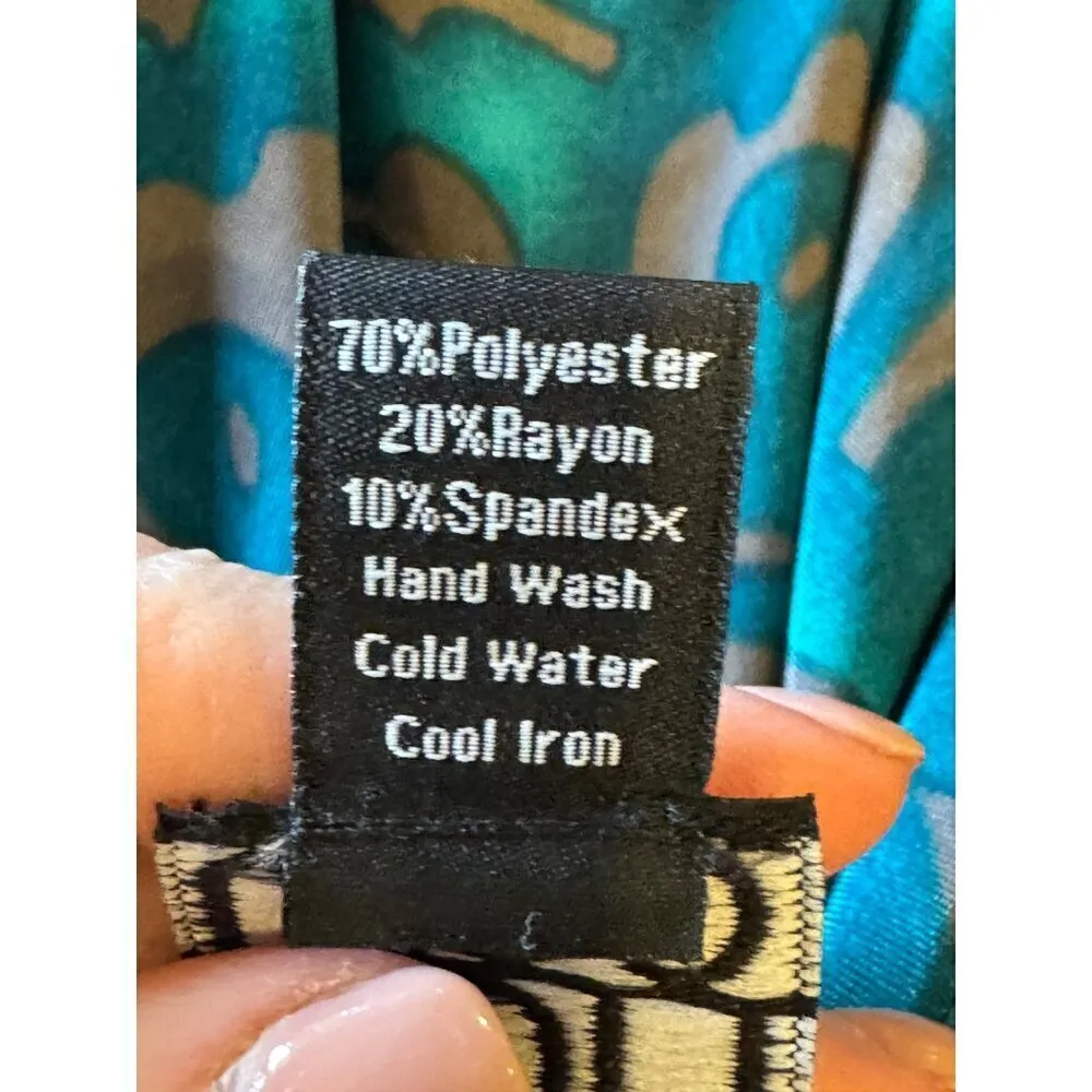 Clara Sun Woo Dress Womens Medium Teal Jersey Knit Faux Wrap Draped Sheath‎ Blue - Image 10