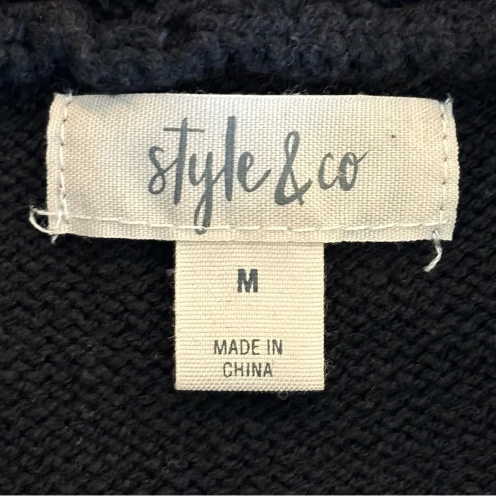 Style & Co. Women's Jacquard Fringe Pull Over Sweater, Medium, Deep Black - Image 4