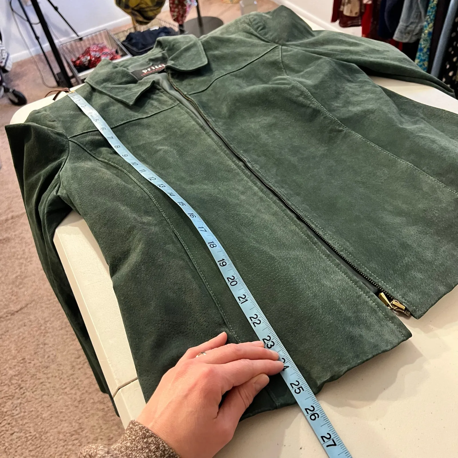 Pritti Vintage 90s Dark Green Genuine Leather Zip Up Classic Jacket Size Large - Image 9