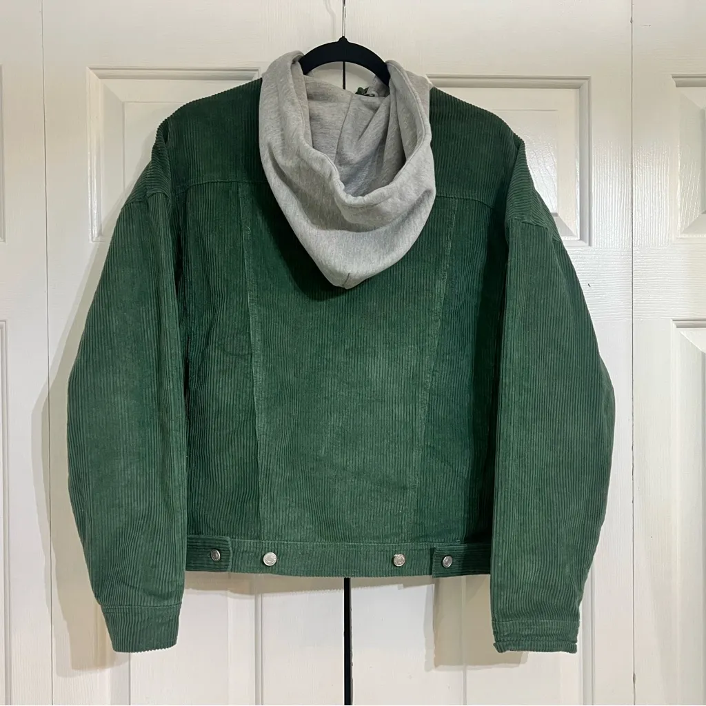 POL Green Hooded Corduroy Jacket Coat Womens Size Medium Lined Grey Gray - Image 4