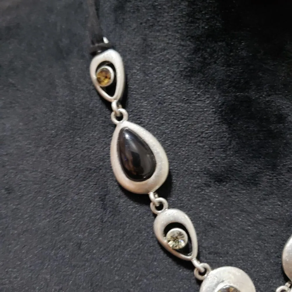 Lia Sophia Womens Nickel Tone Black Suede Crystal Night Moves Teardrop Necklace - Image 2