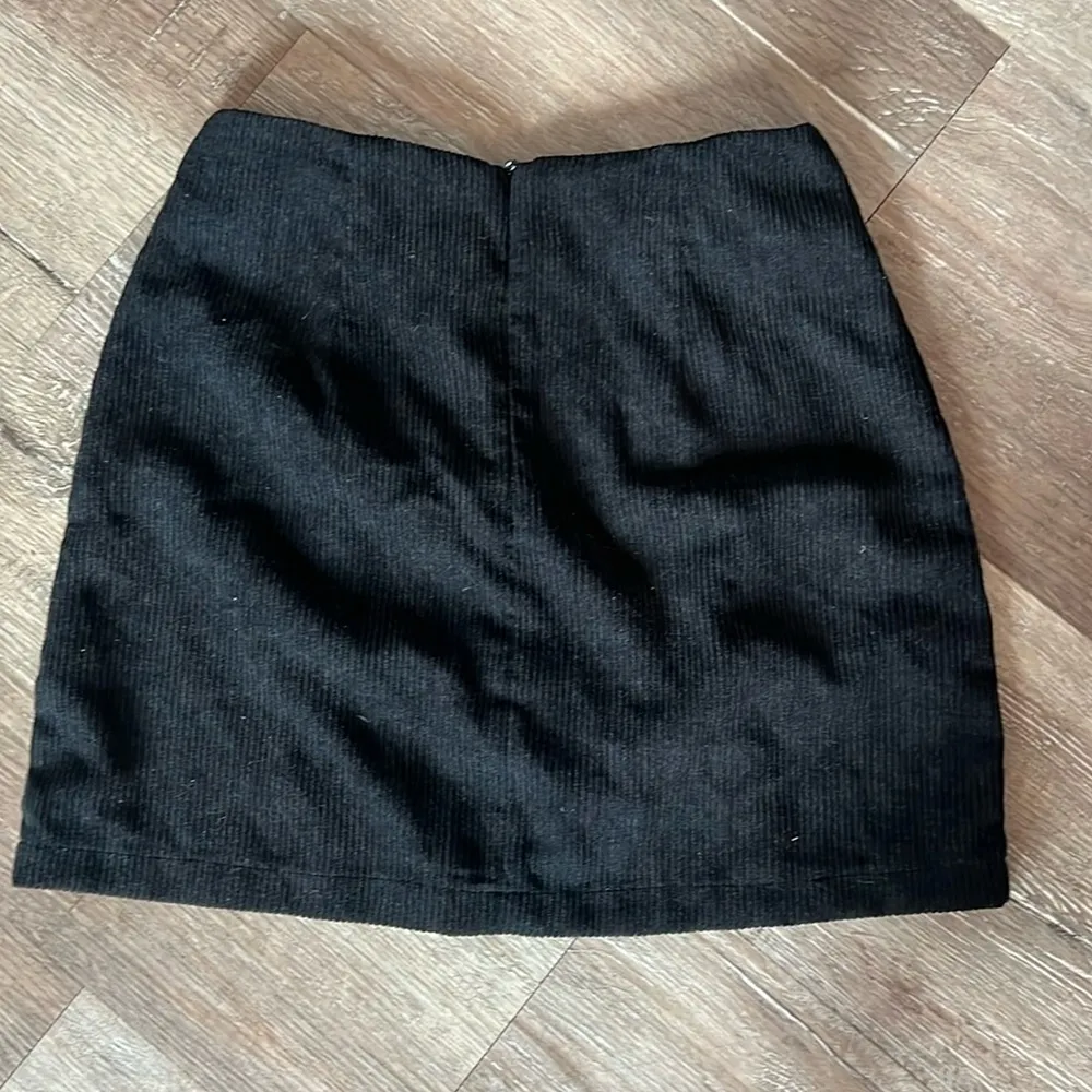 None Black Velvet Ribbed Mini Skirt - Image 2