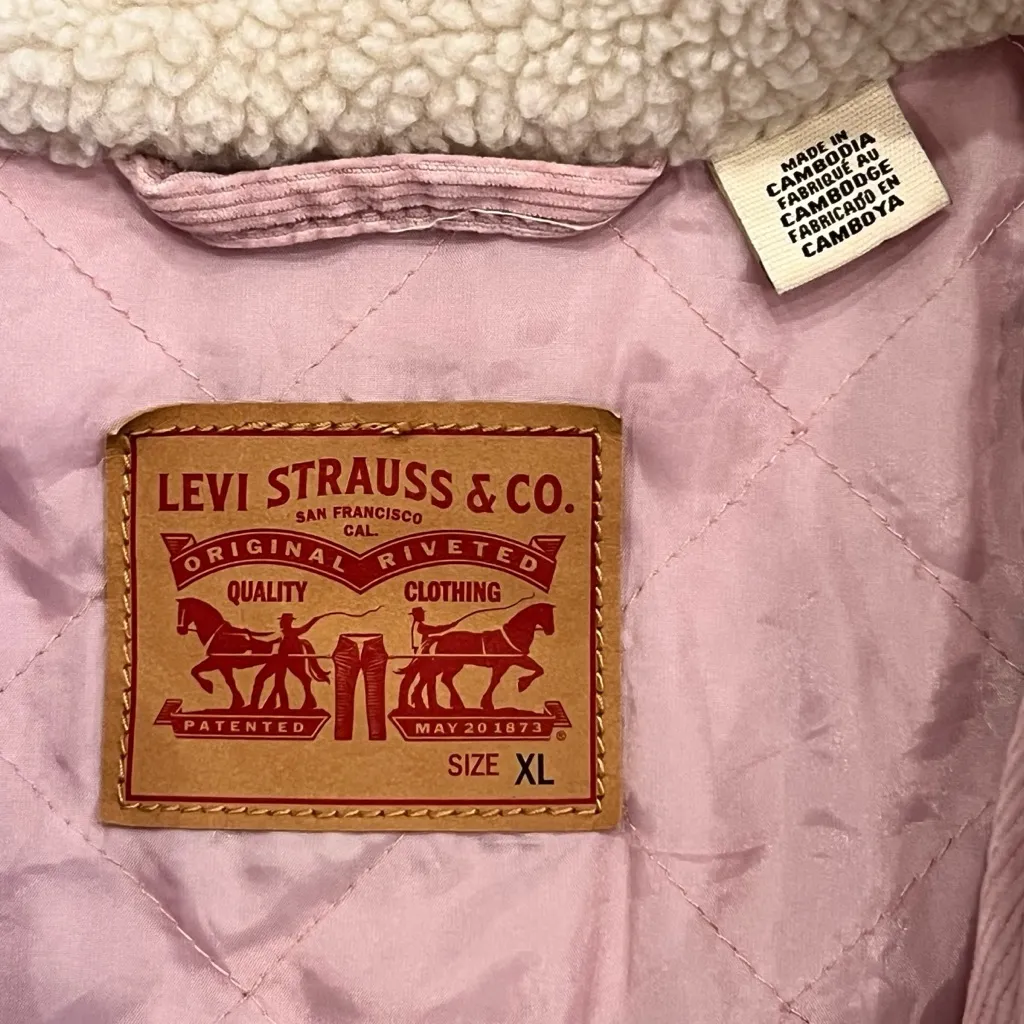 Levi's® Premium Boyfriend Corduroy Sherpa Trucker Jacket Womens XL Zypher Pink - Image 5