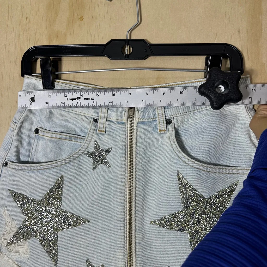 Carmar Los Angeles Star Studded Distressed Denim Mini Skirt Size 28 Blue - Image 3