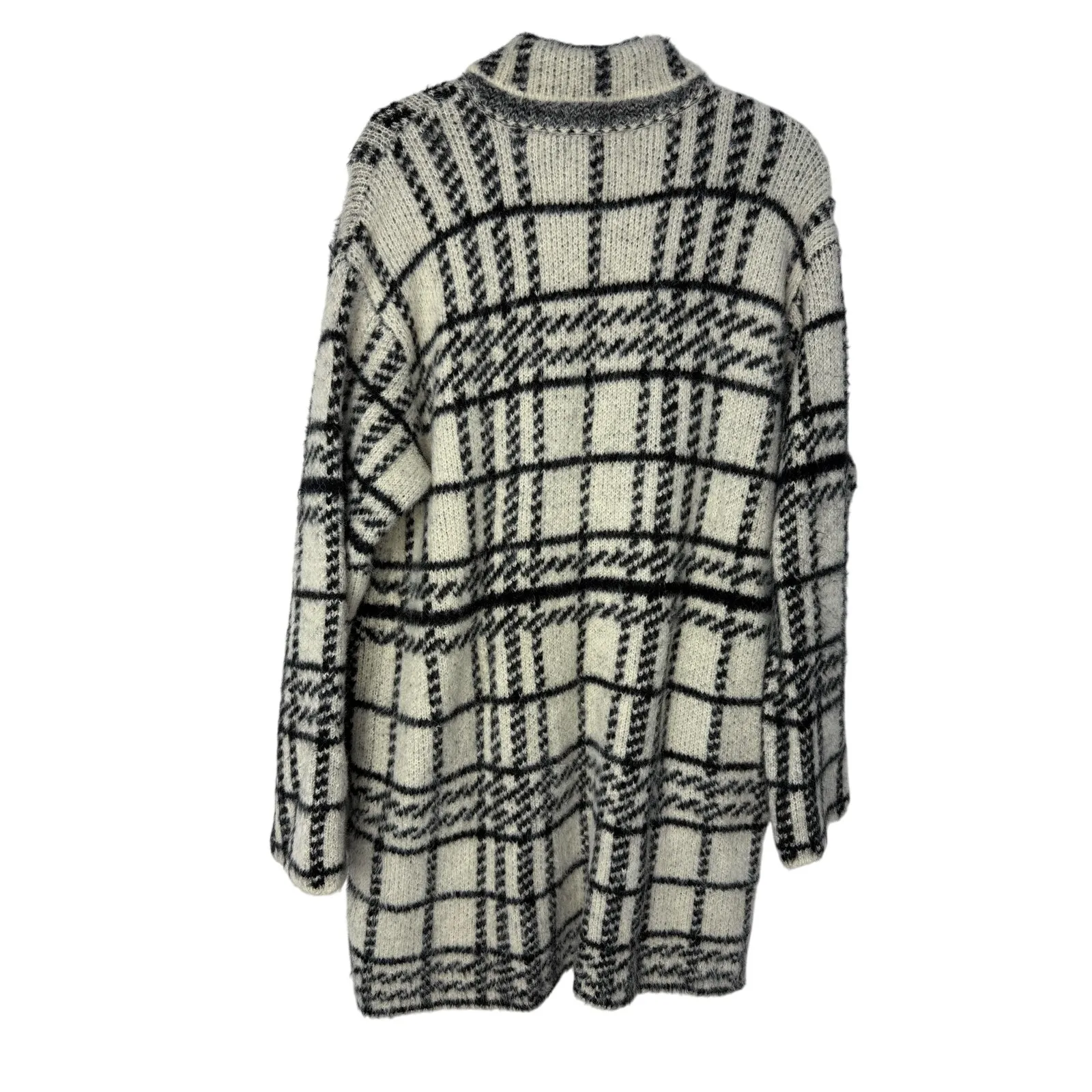 L*SPACE Stirling Sweater Coat in Plaid Ivory Black Women’s XL Cozy Quiet Luxury - Image 5