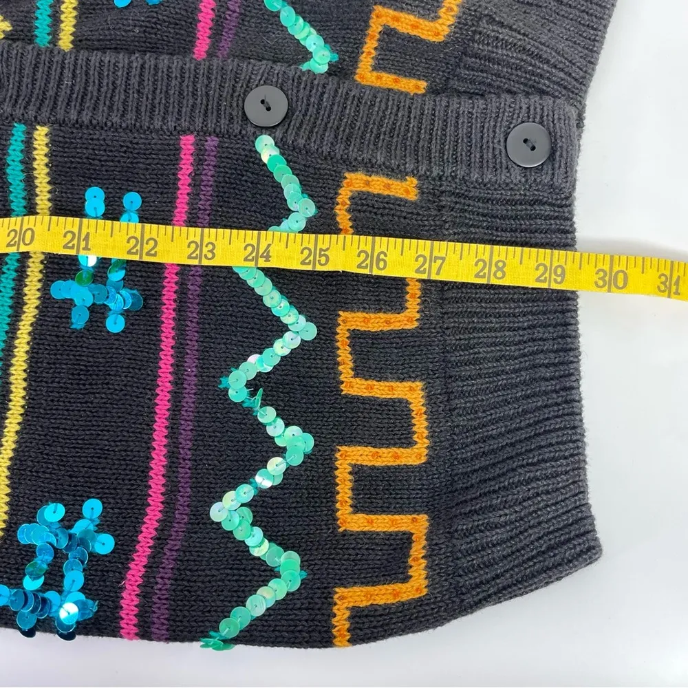 Kris Michelle Vintage Cardigan Sweater Small Sequin 80s Neon Wild Art To Wear - Image 4