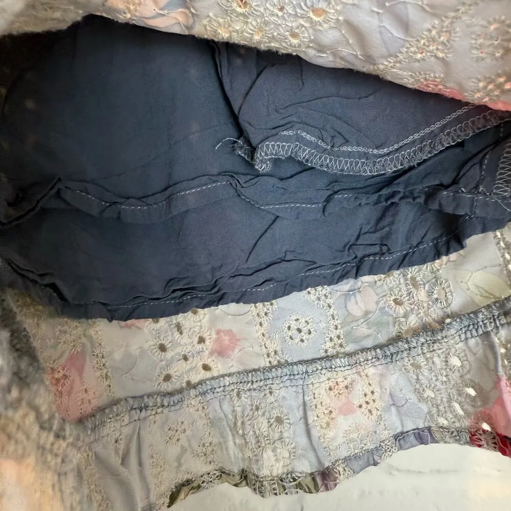 Dance & Marvel Blue Floral Pull-On Shorts Eyelet Lace Ruffle Trim Pockets Small - Image 6