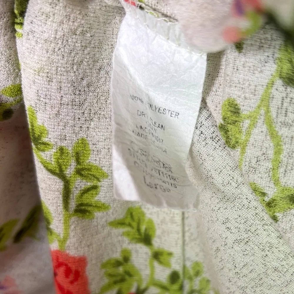 Vintage Havana Cream Rose Print Gauze Burnout Cowl Neck Hooded Pullover L - Image 7