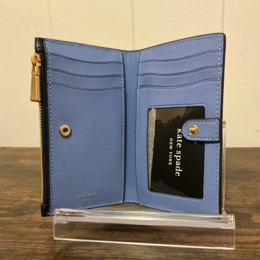 Rare Kate Spade Morgan Colorblocked Small Slim Bifold Blue And White Zip Wallet - Image 2