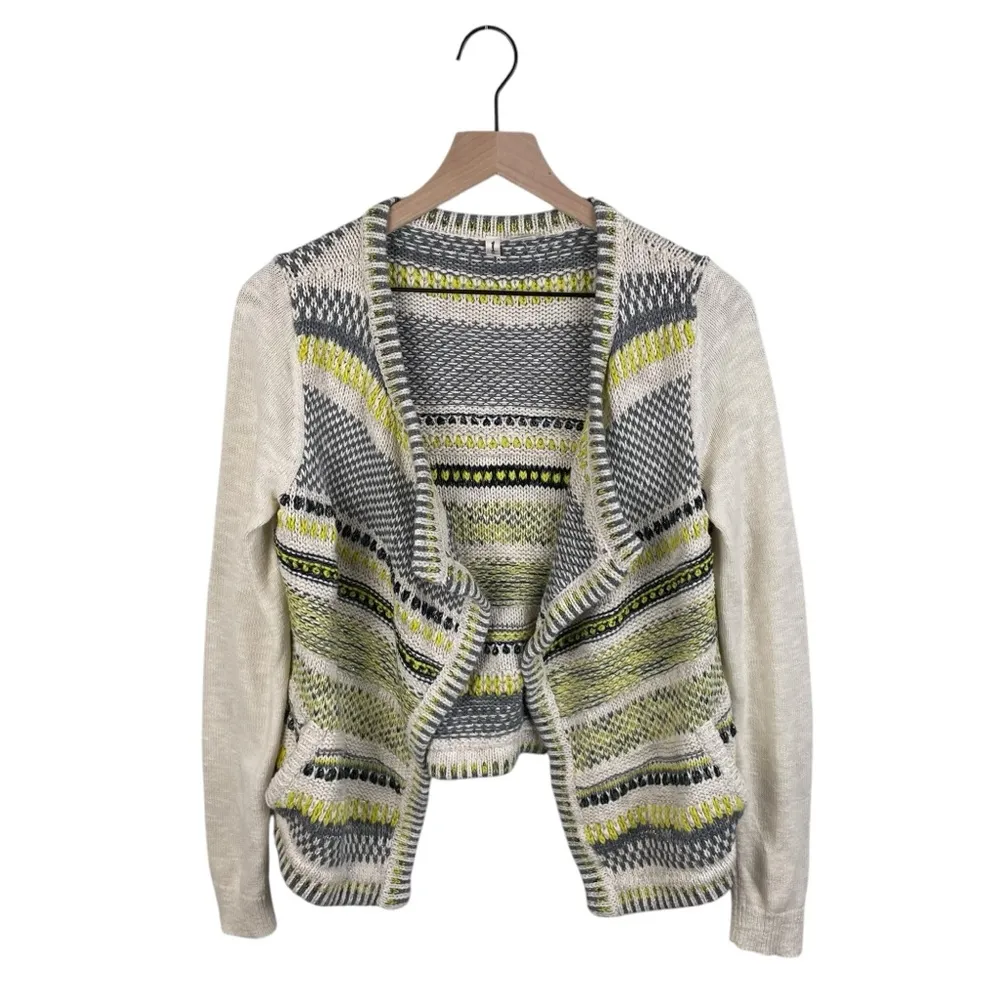 Anthropologie Moth Chaux Metallic Open Front Drape Cardigan Sweater Size Medium - Image 4