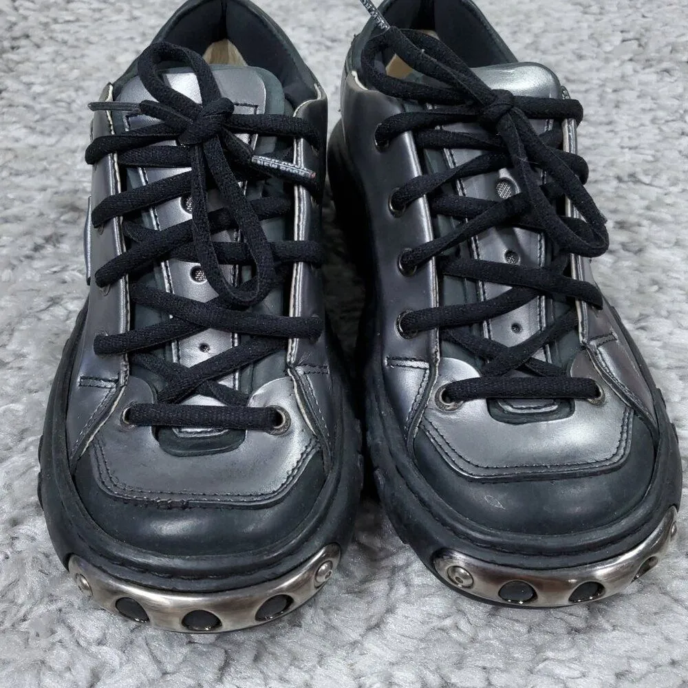 New Rock M.5514 Crater Gray Silver Black Metallic Leather Boots EU Size 39 Punk - Image 2