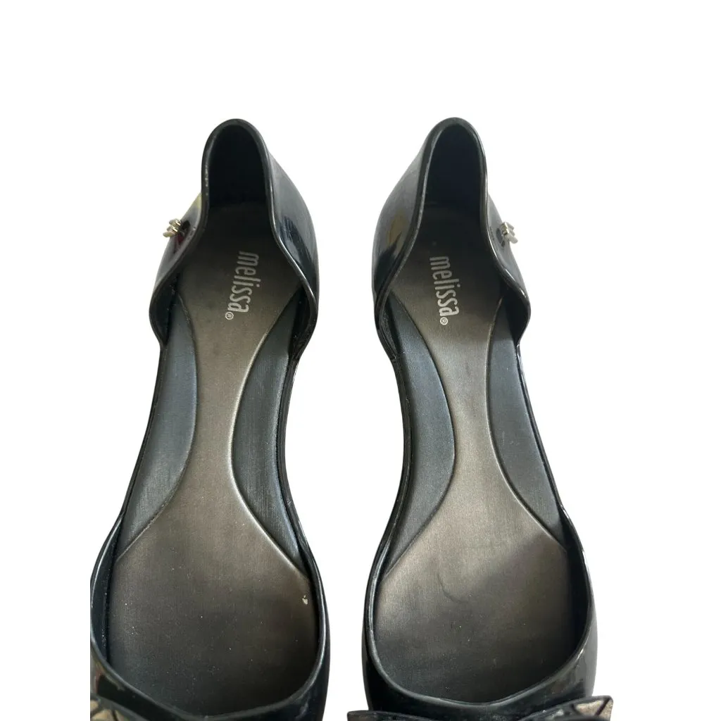 MELISSA Black Silver Bow D’Orsay Flats Size US 7 - Image 6
