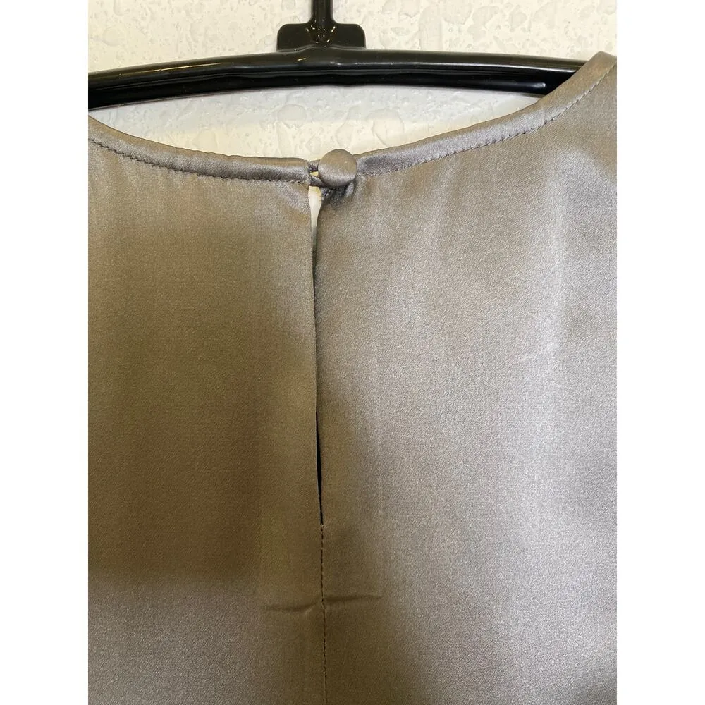 Talbots Pure Silk Steel Gray Cap Short Sleeve Blouse Key Hole Back EUC Sz 10 - Image 7