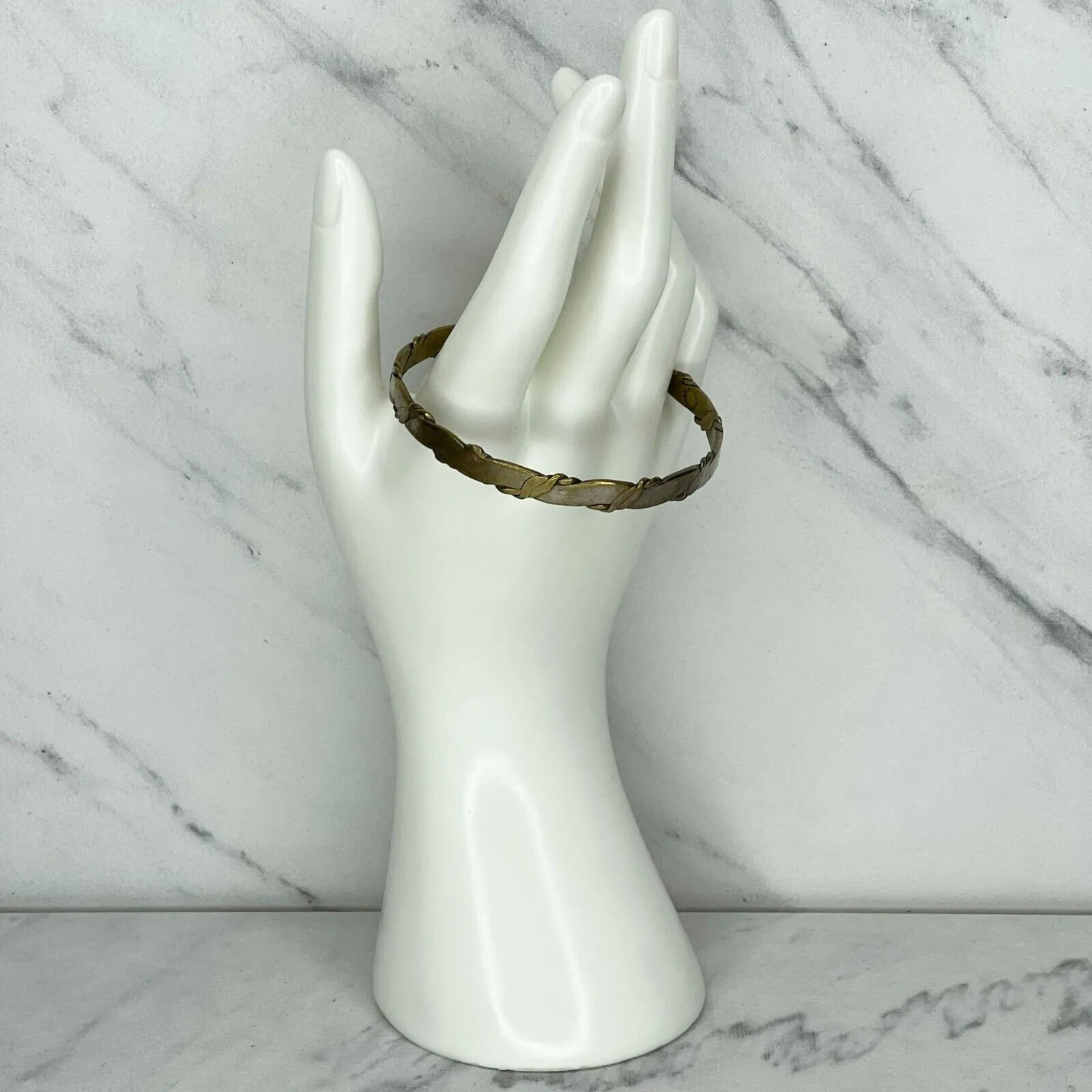 Vintage Mexico Silver Tone Braided Flat Bangle Bracelet ✨ - Image 3