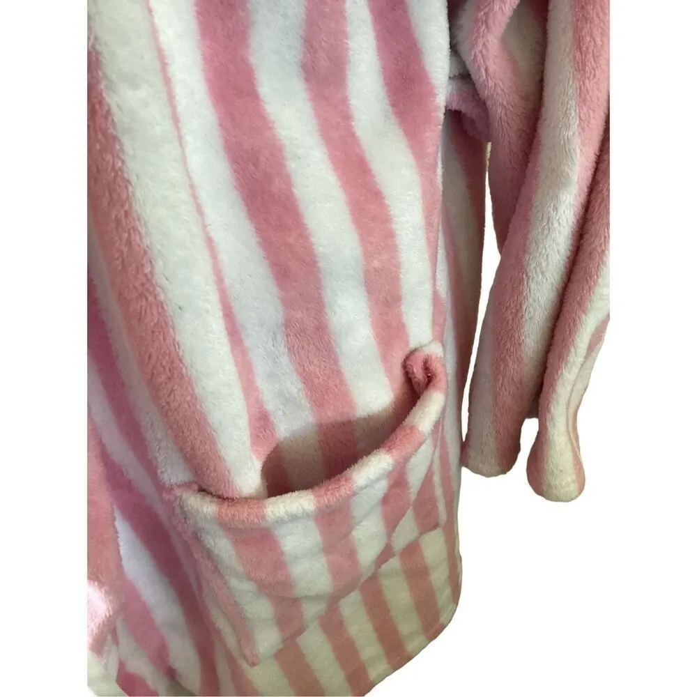 PJ Couture Striped Fleece Bath Robe Sleepwear Pajamas Pink Size L - Image 6