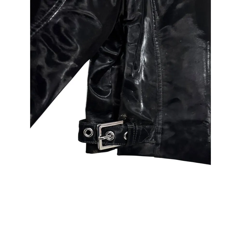 WeWoreWhat Faux Patent Leather Cropped Moto Jacket in Black X-Small New as-is - Image 8