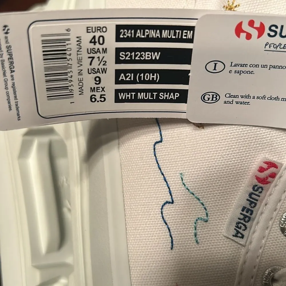 Superga White & Blue  Embroidered Accent Alpina Plao Hightop Sneakers.(Size 7.5) - Image 9