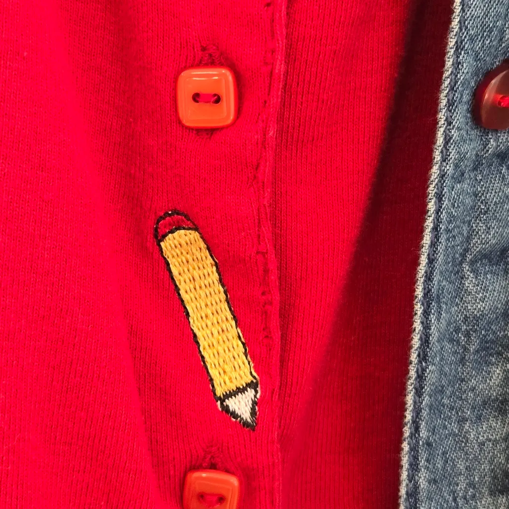 Bobbie Brooks Vintage Apple Pencil school denim button down shirt size XXL Blue - Image 7