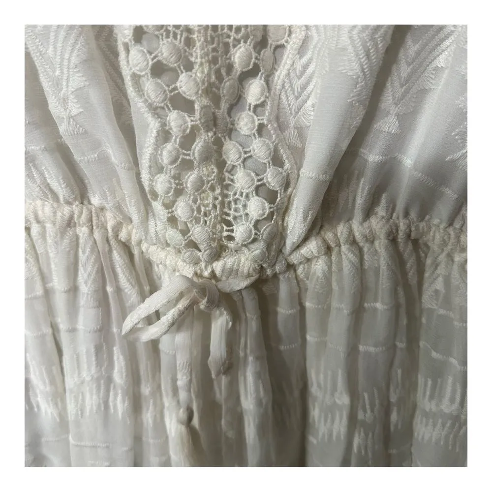 Joie White Lace Boho Dress with Belt Sash and Bell Sleeves Size Large - Image 6