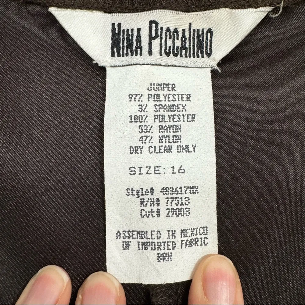 Nina Piccalino Brown Felt Overall Dress Womens 16 Jumper Loepard Dragon Lined - Image 9