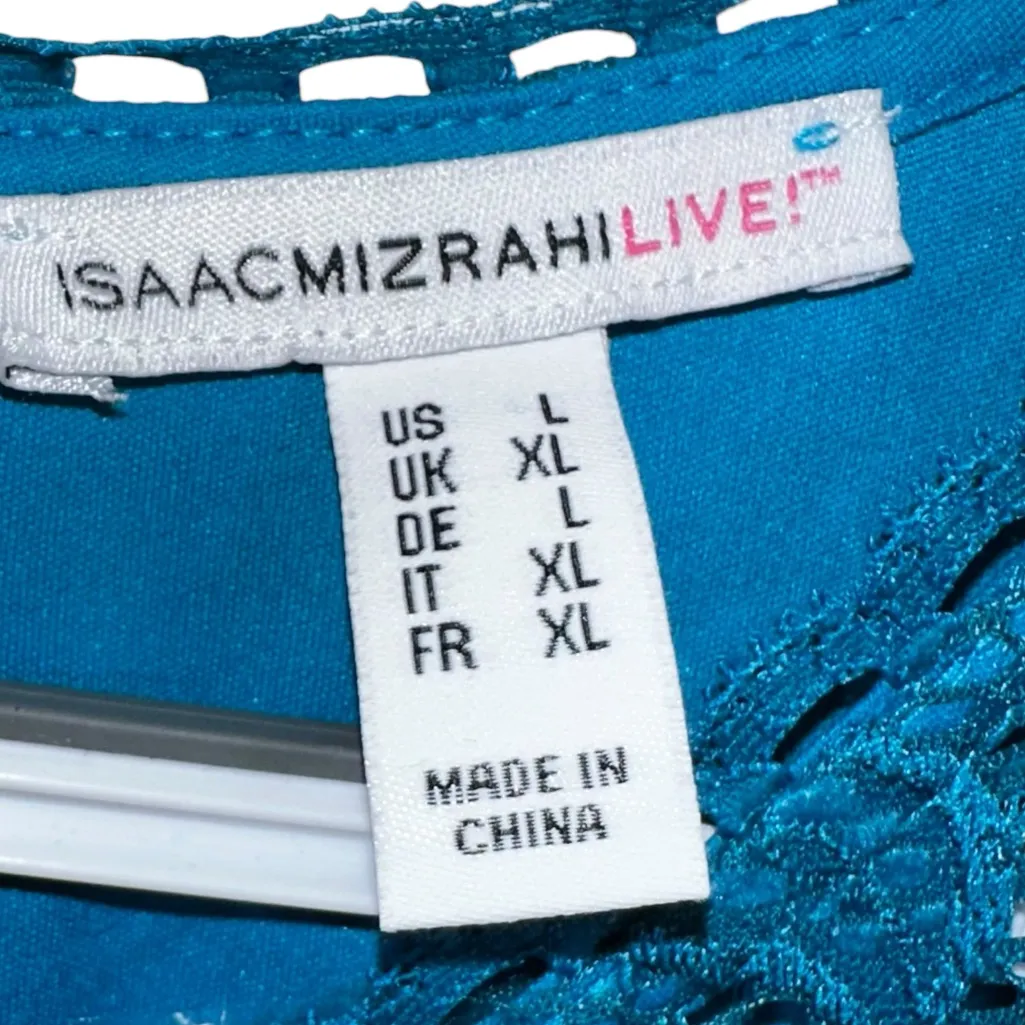 NWOT ISAAC MIZRAHI LIVE Teal Floral Lace Lined Blouse - L - Image 3