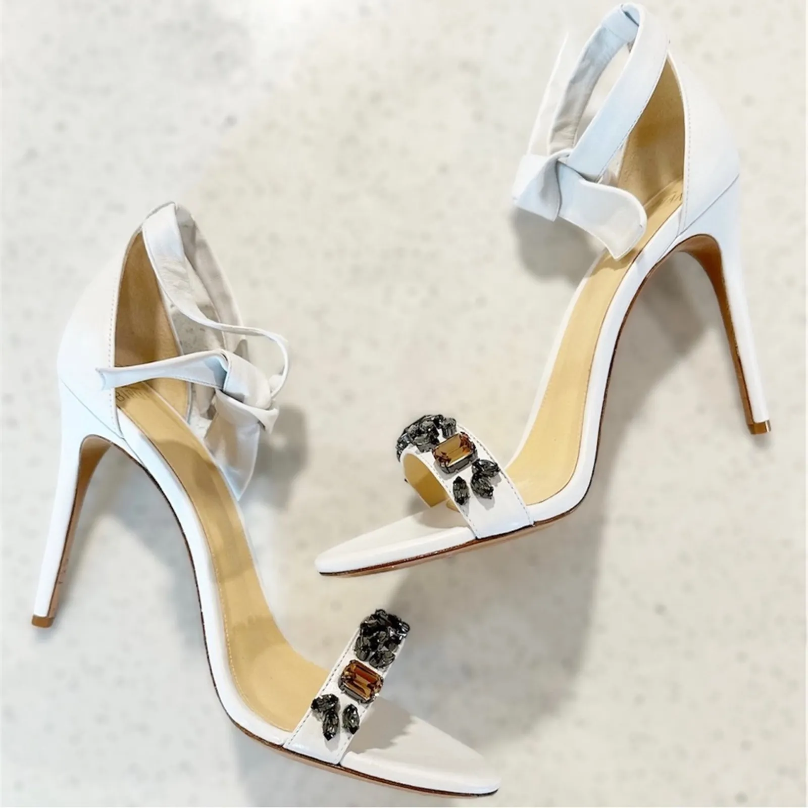 Alexandre Birman Clarita Jeweled‎ Stiletto Heel Sandals White Bridal - Image 2
