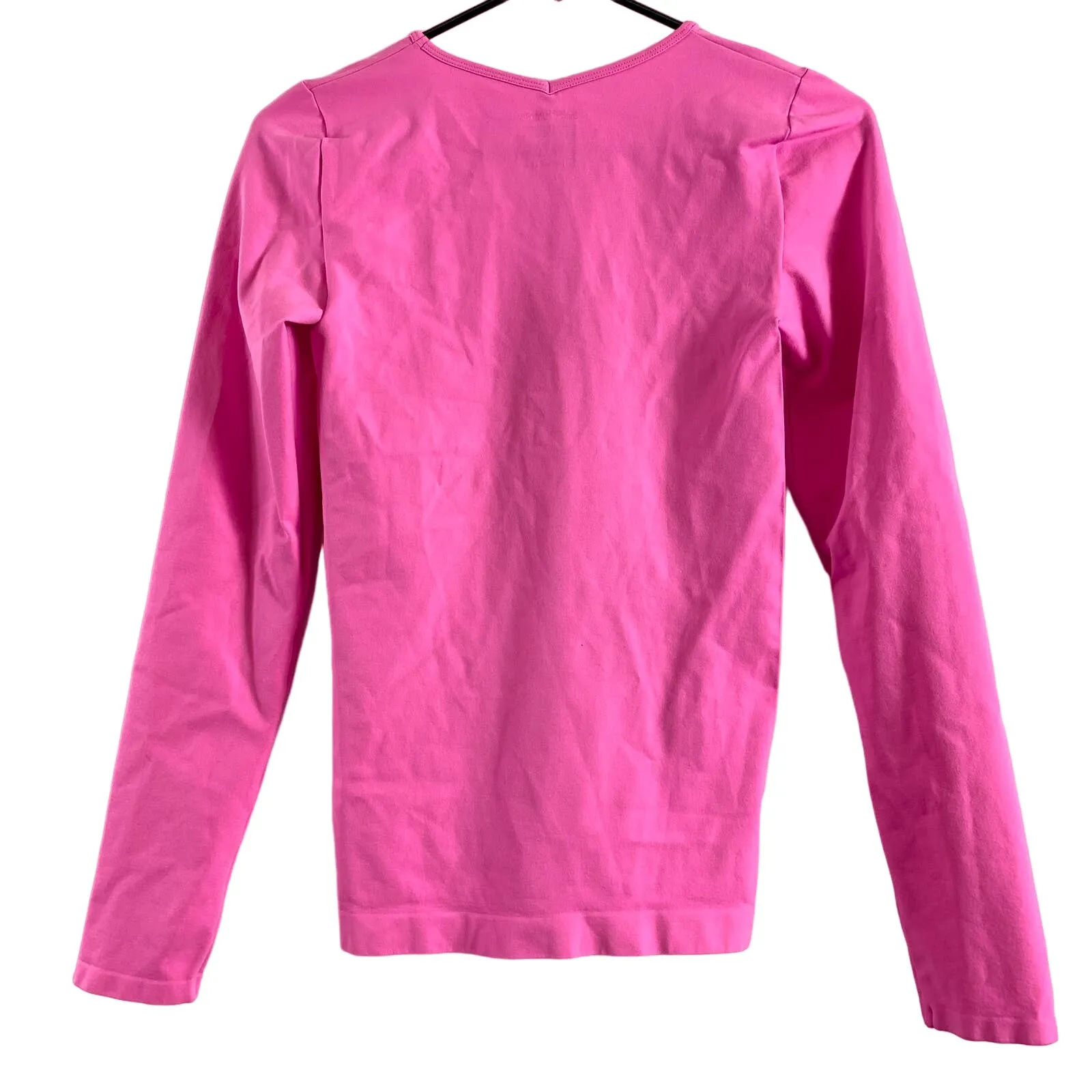 Helmut Lang Cutout Slash V-Neck Long Sleeve Top Shirt Disco Neon Pink M/L - Image 9