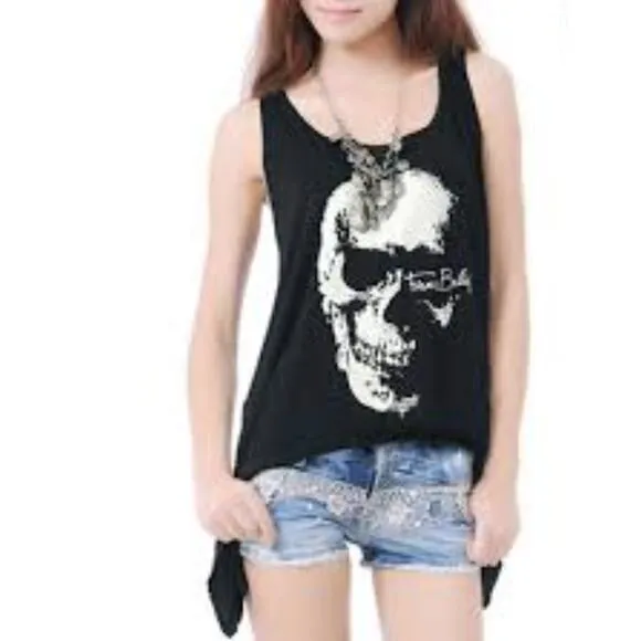New! Allegra K Gothic Skull‎ Backless T-Shirt black, Hollow Tassel, size S - Image 2