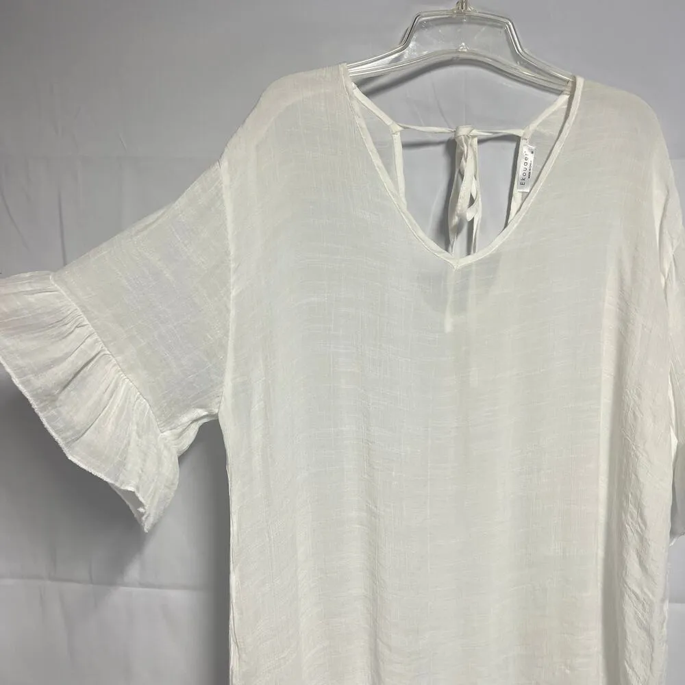 Ekouager Ruffle White Pullover Beachy Tunic/Bikini Cover Up Size Medium - Image 5