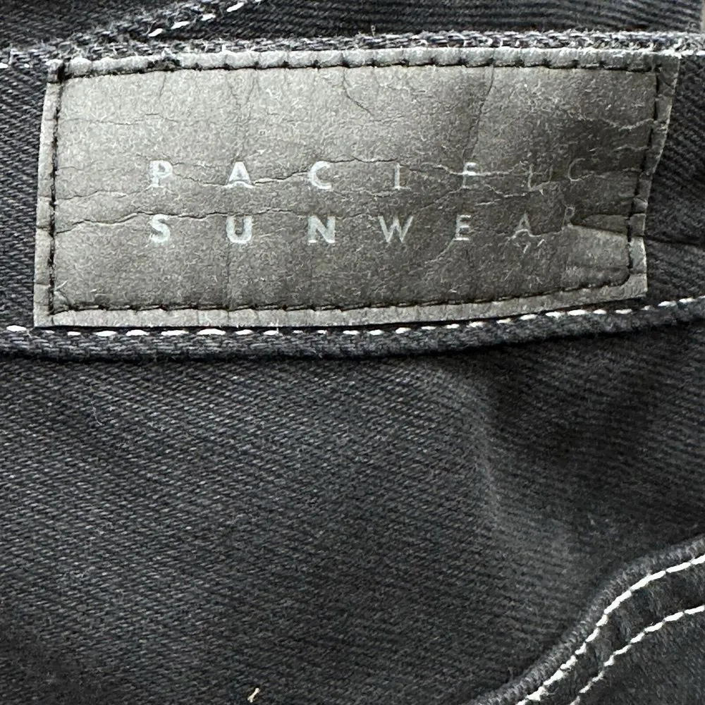 PACSUN Jeans Womens Size 28 High Rise Flare Black White Stitch Denim‎ - Image 6