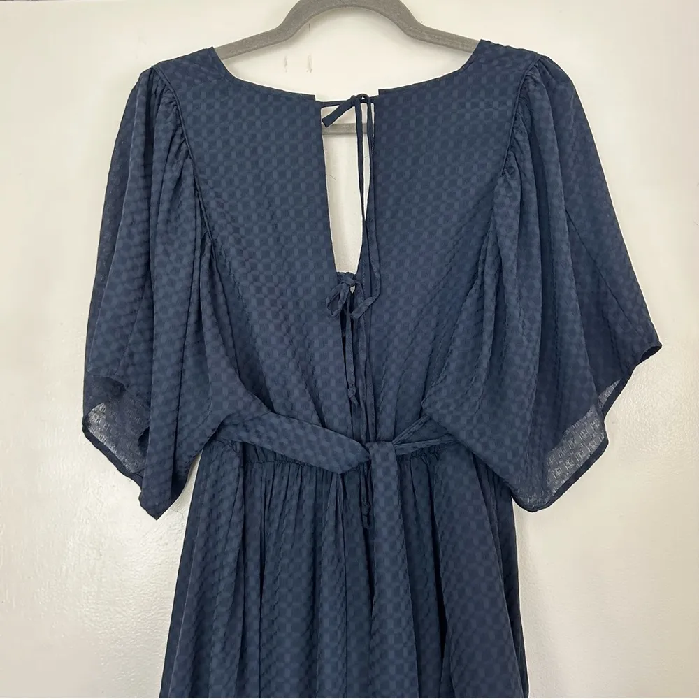 Blue Tie Back Short Sleeve Flowy Cocktail Dress M - Image 8