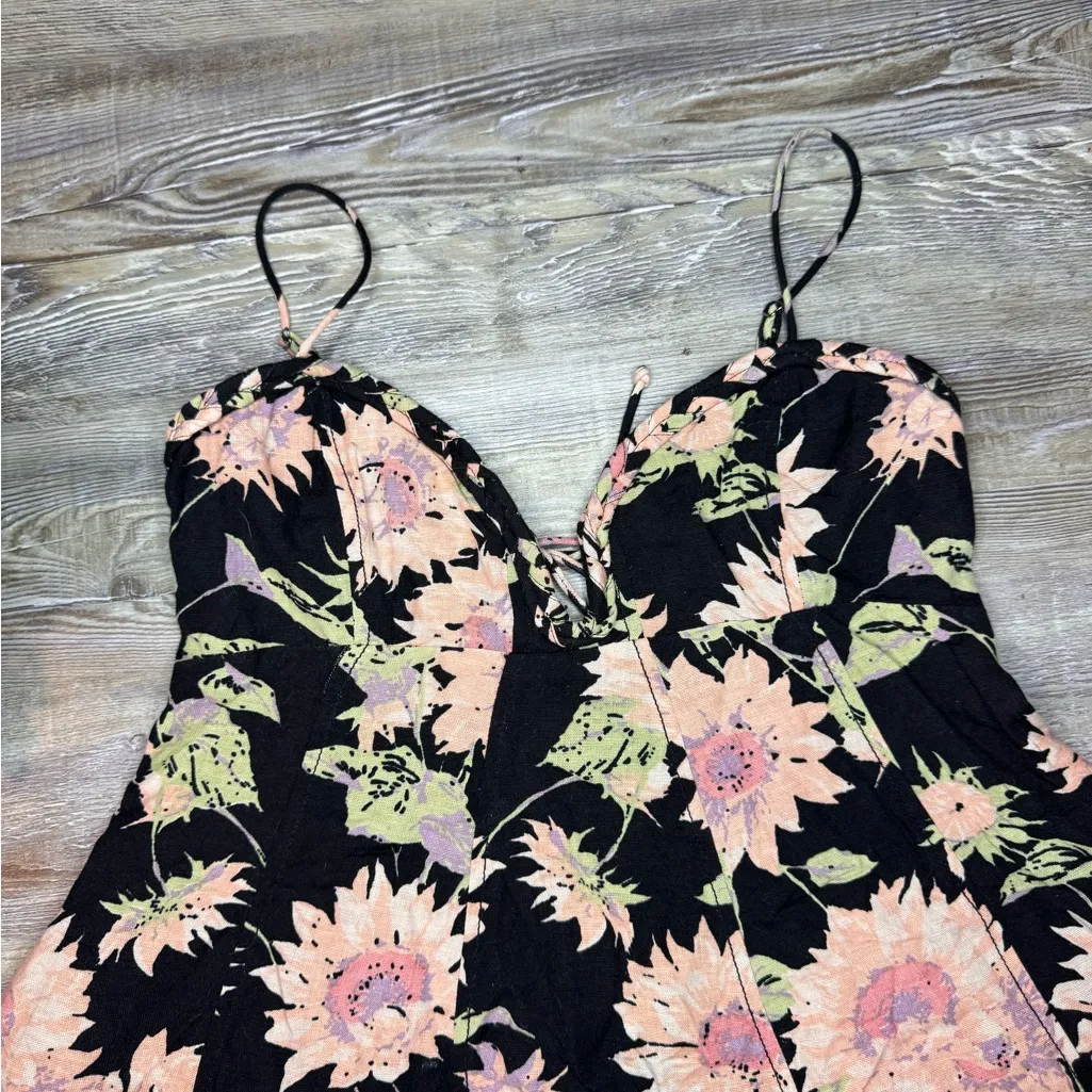 Free People Womens Altura Printed Mini Dress Floral Linen Blend Size Small S - Image 3