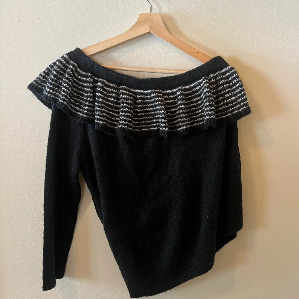 NWT BP. Black & White One Shoulder Ruffe Sweater - Image 2