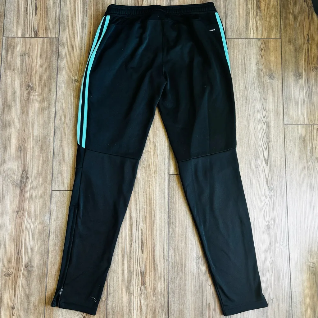 Adidas Black Track & Soccer Sweatpants with Blue / Green Stripes Size M - Image 3
