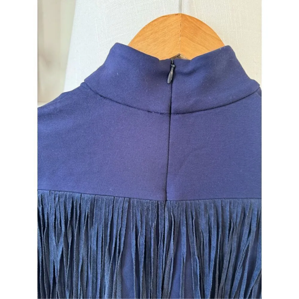 Tuckernuck Dress Women Navy Blue Cowgirl Suede Fringe Long Sleeve Size XSmall - Image 3