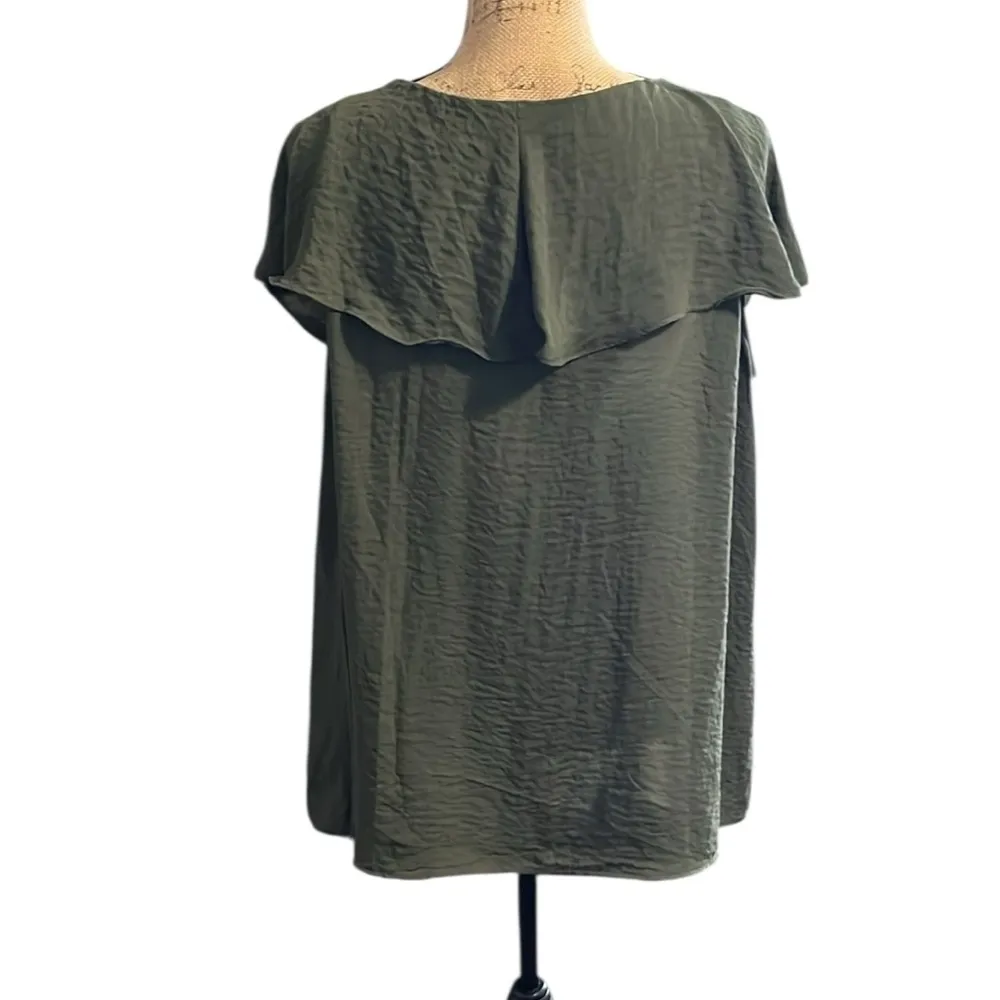 Boutique Olive Green Ruffle Lace Front Blouse - Image 4