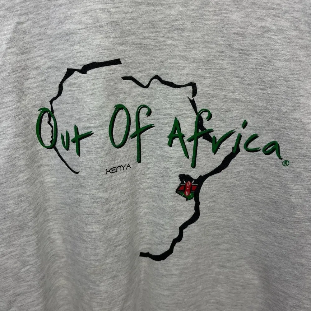 Vintage Y2K Out of Africa Kenya T-Shirt Hanes Beefy XL Gray Map Graphic - Image 7